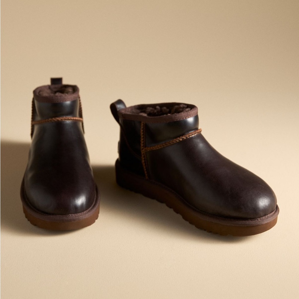 UGG Regen Women’s Brown Leather classic ultra mini boots